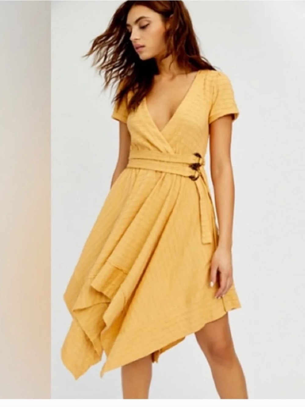 NWT Free People Freesia Yellow Asymmetrical Wrap Dress - Size L